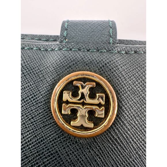 Tory Burch Deep Green Leather Bi-Fold Wallet Wristlet - Picture 4 of 16
